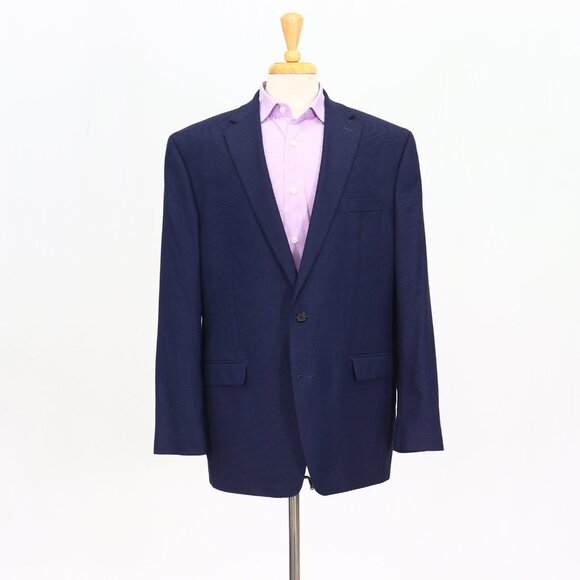 Ralph Lauren 46L Navy Blazer Sport Coat Jacket 2-Button Houndstooth Y678